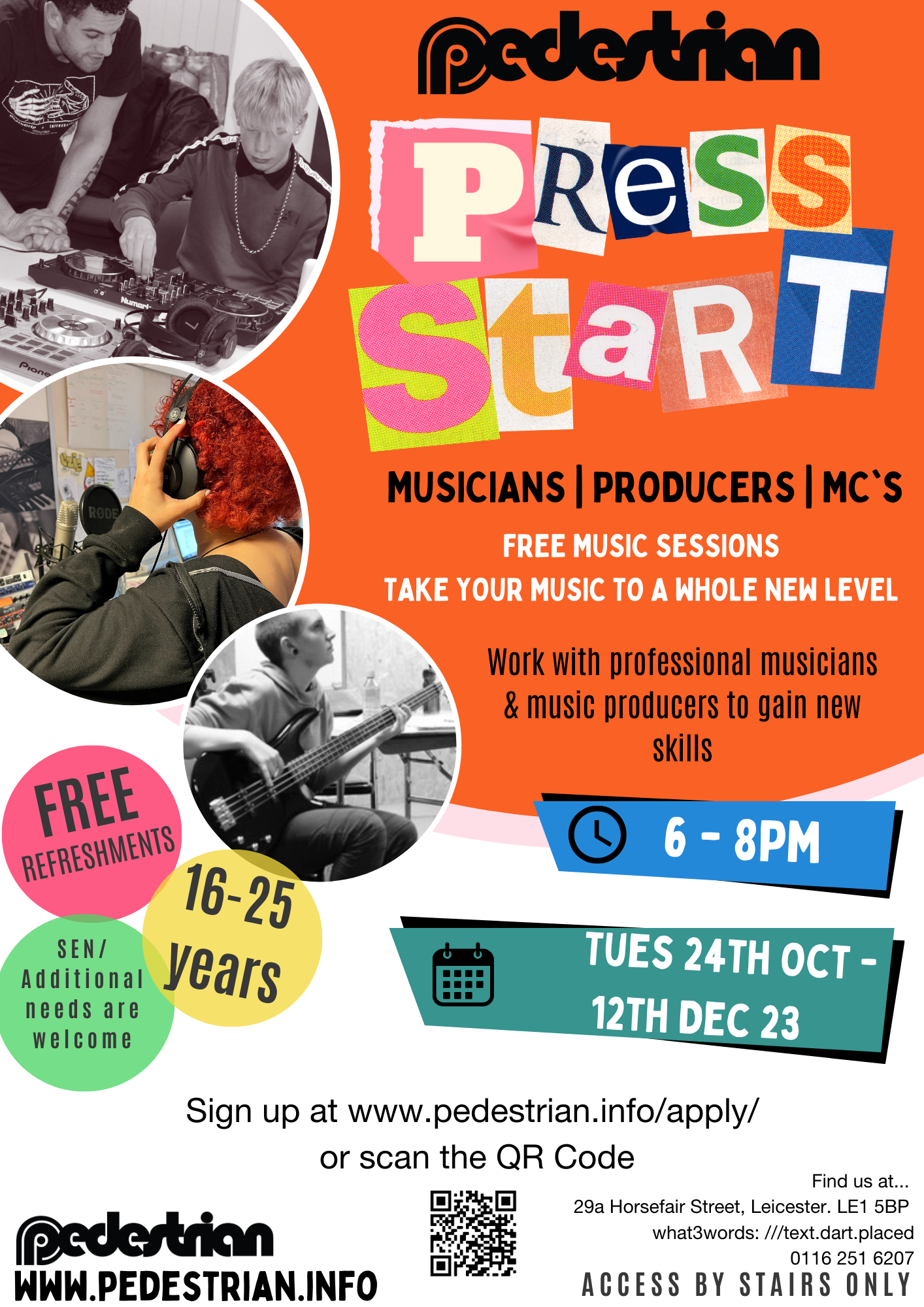 Press Start Flyer - Calling Musicians / producers / mc's to take their musical career to the next level. Coming soon Autumn 2023