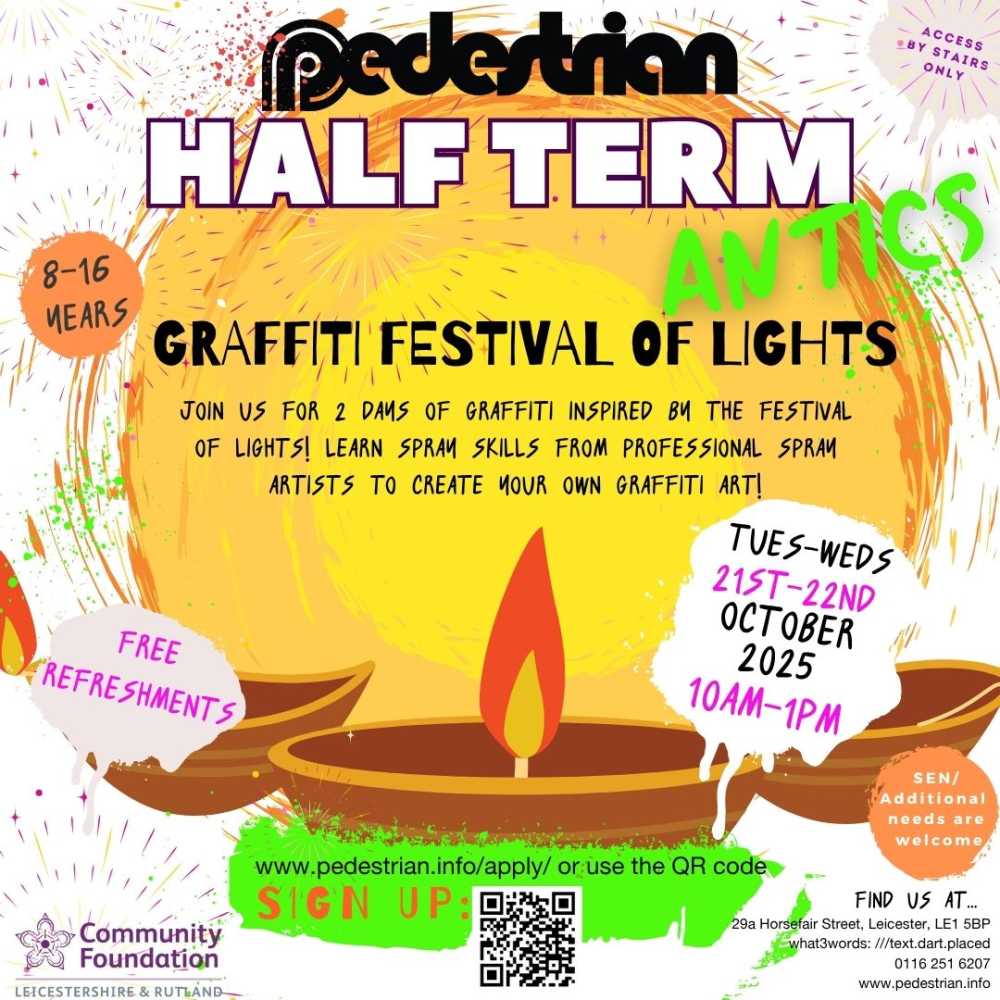 October 2024 Half Term Antics - Graffiti Workshop inspired by the festival of lights flyer