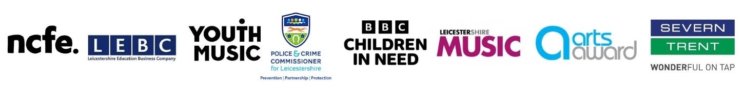 LOGOS - NCFE / LEBC / YOUTH MUSIC / Leicestershire Police & Crime Commission / BBC CHILDREN IN NEED / LEICESTERSHIRE MUSIC / ARTS AWARD / SEVERN TRENT
